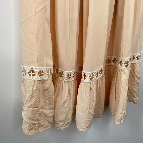 Pale Peach Pink Strapless Tie Neck Lace Dress Feminine Boho Fairy Women Medium - Picture 3 of 8